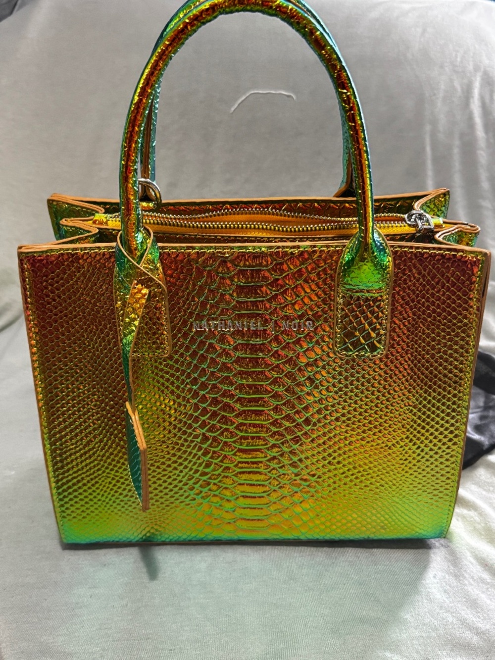 Nathaniel Noir liquid gold iridescent handbag